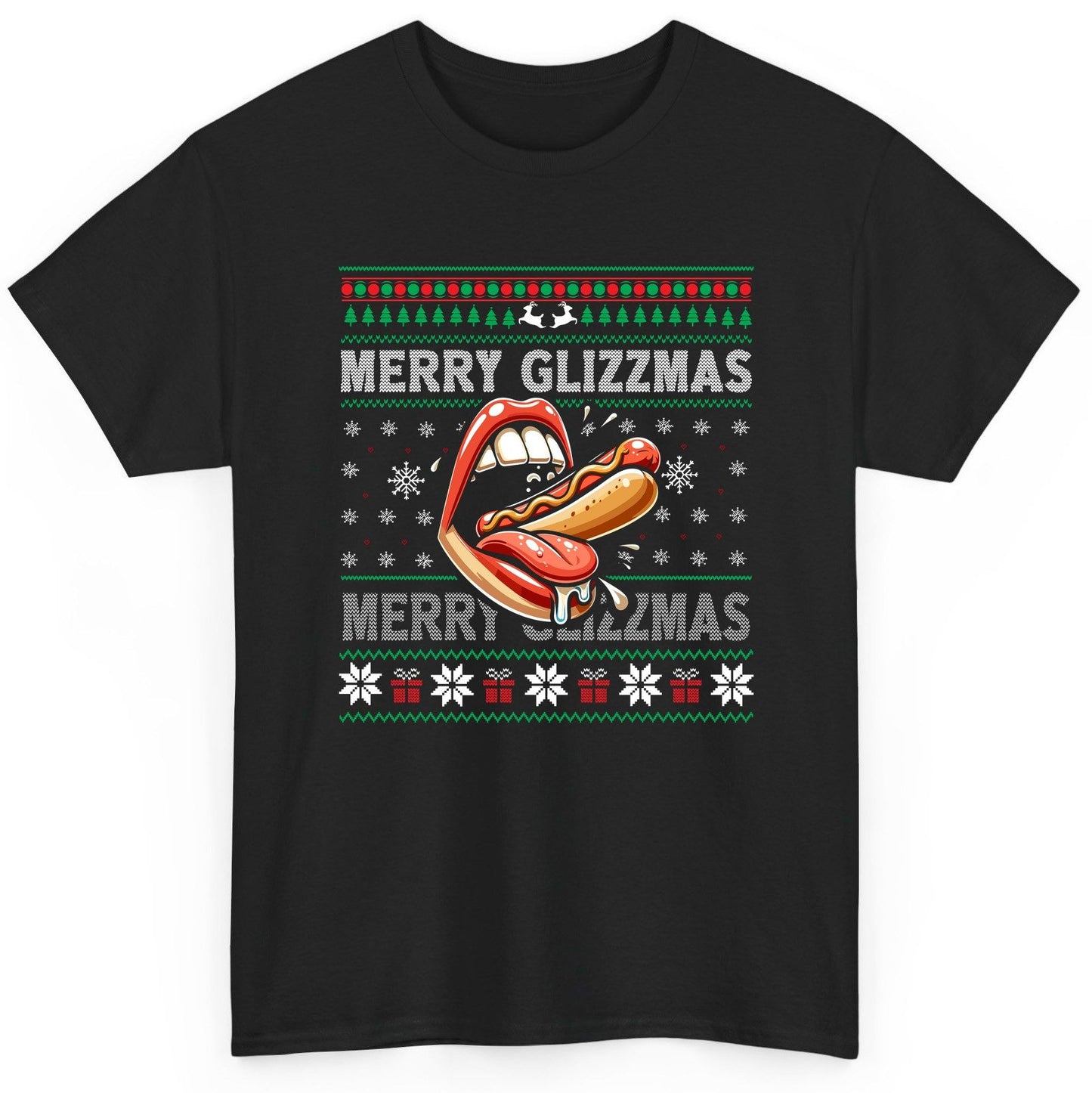 Merry Glizzzmas hot dog T-Shirt Black product mockup