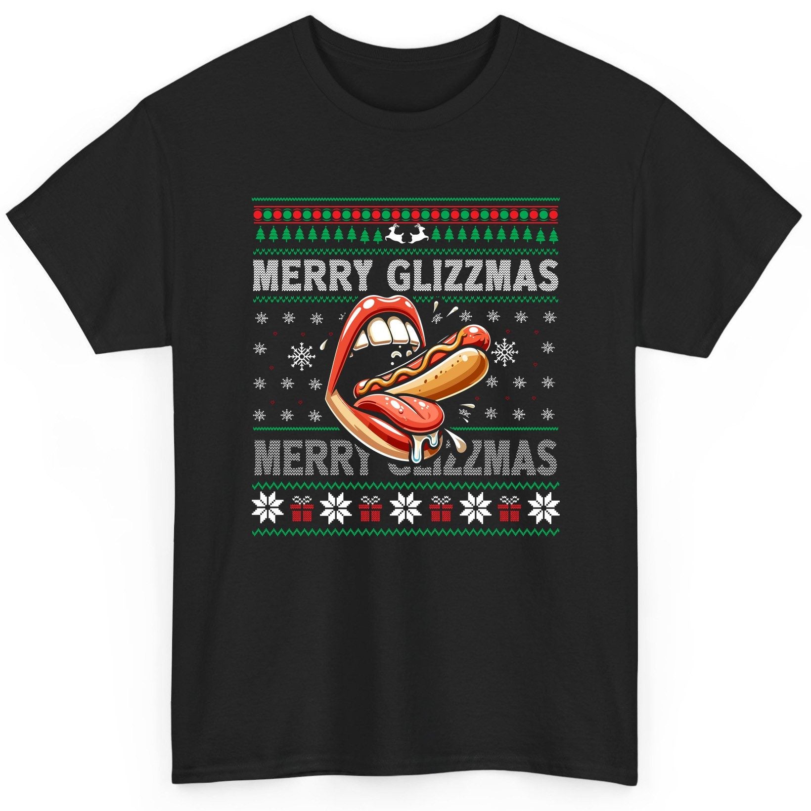 Merry Glizzzmas hot dog T-Shirt Black product mockup