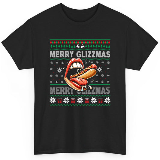 Merry Glizzzmas hot dog T-Shirt Black product mockup
