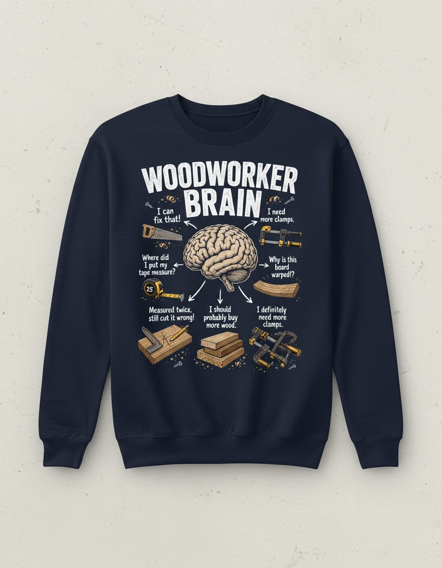Woodworker Brain Funny Woodworking Sweatshirt - product mockup - Navy