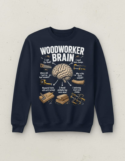 Woodworker Brain Funny Woodworking Sweatshirt - product mockup - Navy