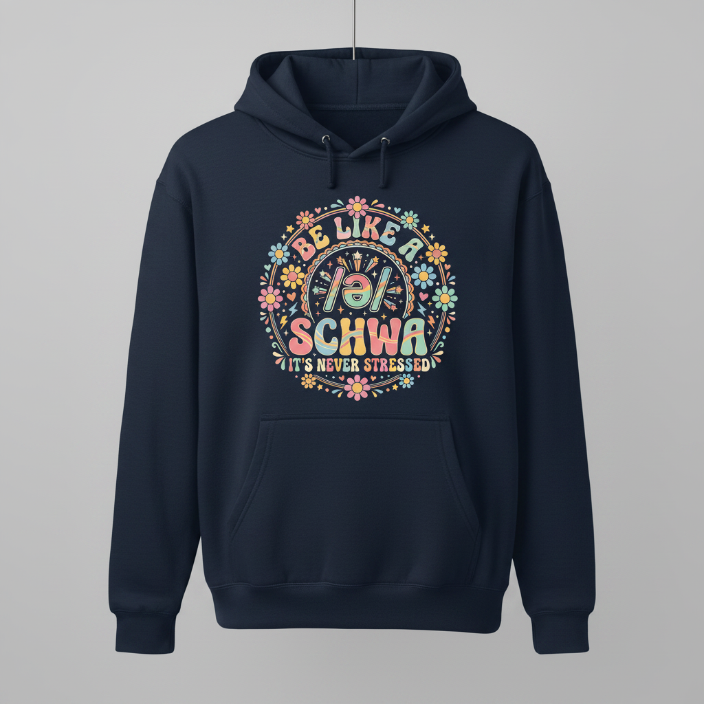 Retro Groovy Schwa Linguistics Pun Design Hoodie - Navy