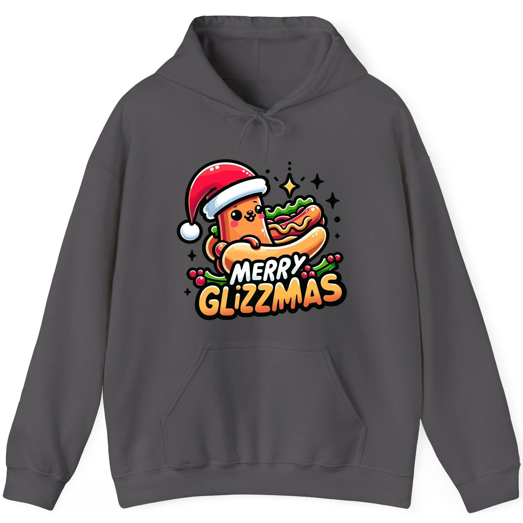 Merry Glizzmas hot dog Hoodie Charcoal product mockup