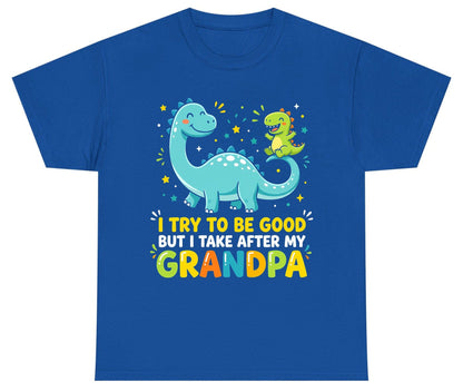 I TRY TO BE GOOD BUT I TAKE AFTER MY Grandpa Youth T-Shirt - product mockup - Royal