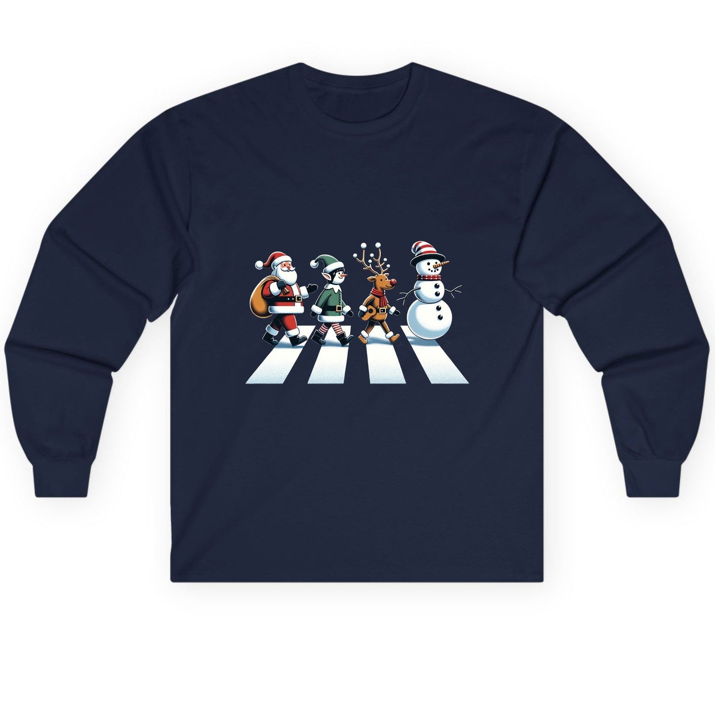 Christmas Abbey Road Parody Christmas abbey road parody Long Sleeve Tee Navy product mockup