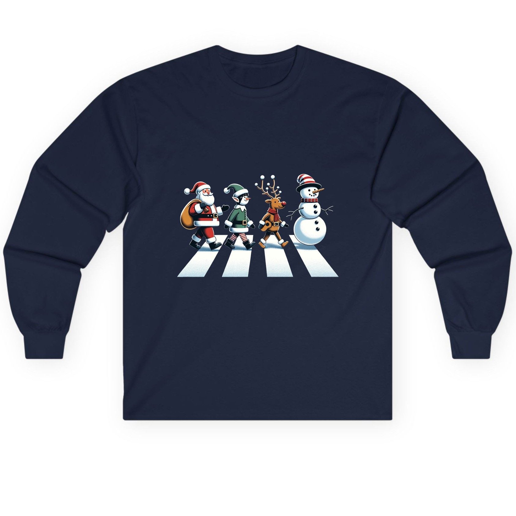 Christmas Abbey Road Parody Christmas abbey road parody Long Sleeve Tee Navy product mockup