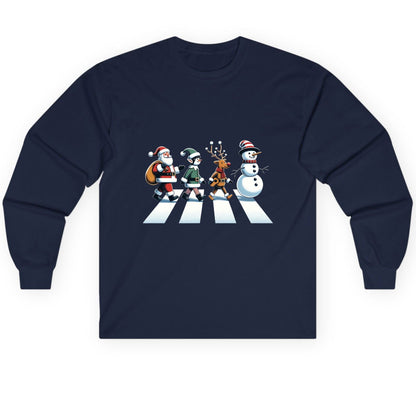 Christmas Abbey Road Parody Christmas abbey road parody Long Sleeve Tee Navy product mockup