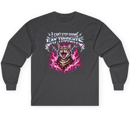 I Can't Stop Having Gay Thoughts cat Long Sleeve Tee Dark Heather product mockup