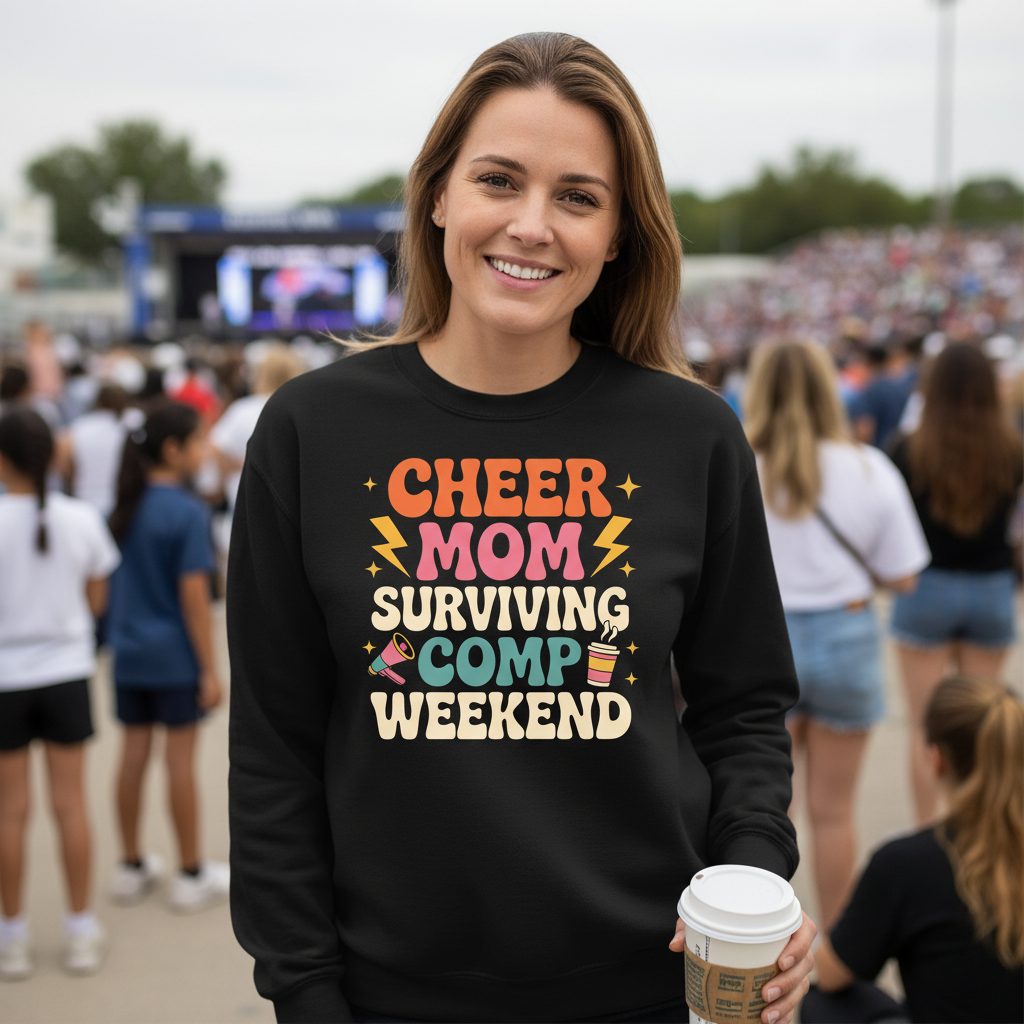Cheer Mom Surviving Comp Weekend cheer mom Sweatshirt Black lifestyle mockup