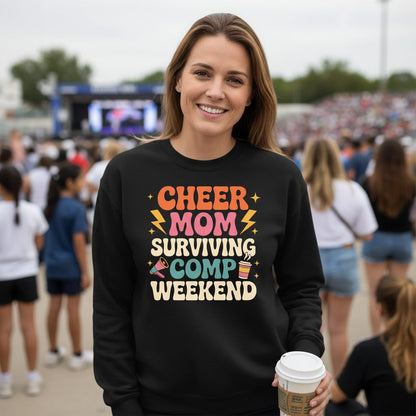 Cheer Mom Surviving Comp Weekend cheer mom Sweatshirt Black lifestyle mockup