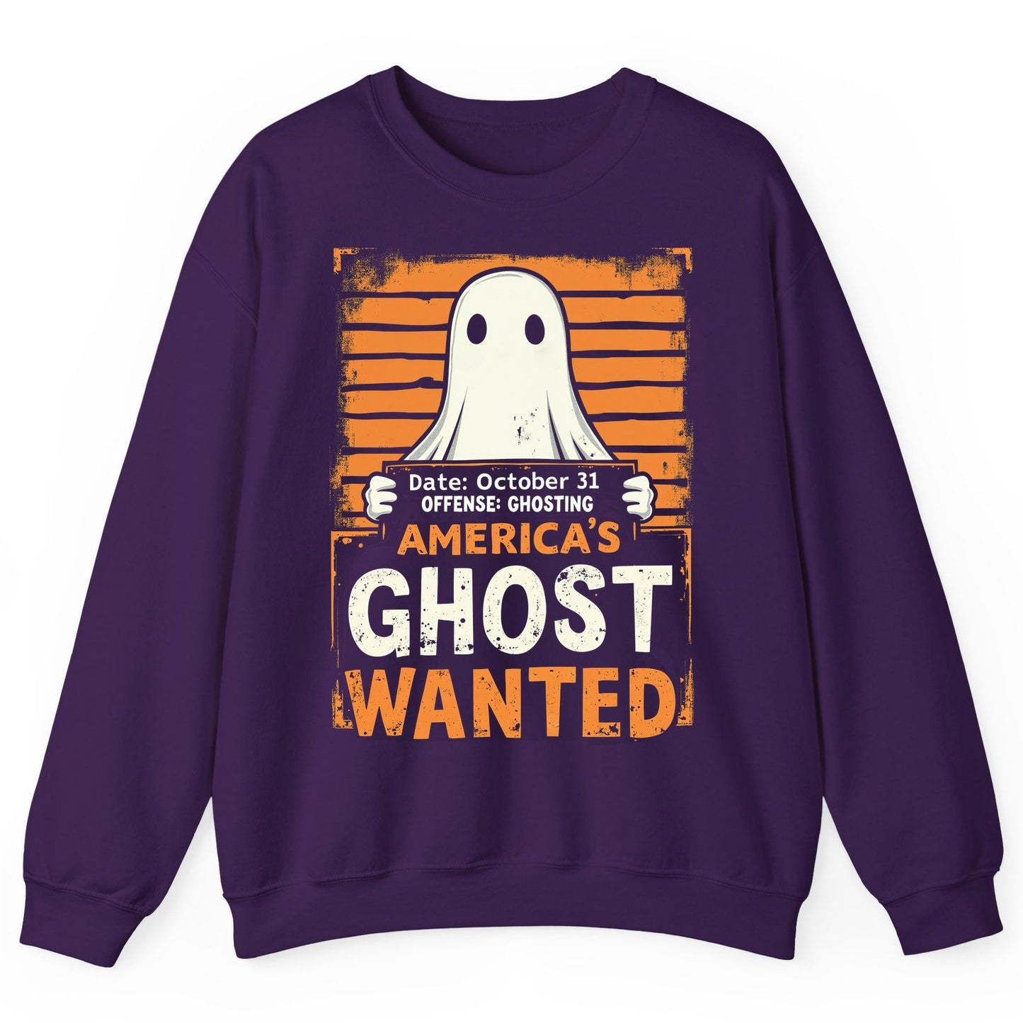 Date October 31 Offense Ghosting America's Ghost Wanted ghost Sweatshirt Purple product mockup