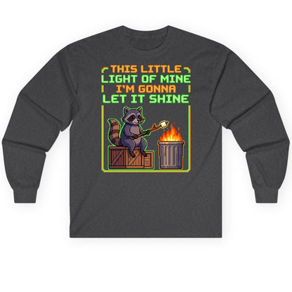 THIS LITTLE LIGHT OF MINE I'M GONNA LET IT SHINE Raccoon Long Sleeve Tee Dark Heather product mockup