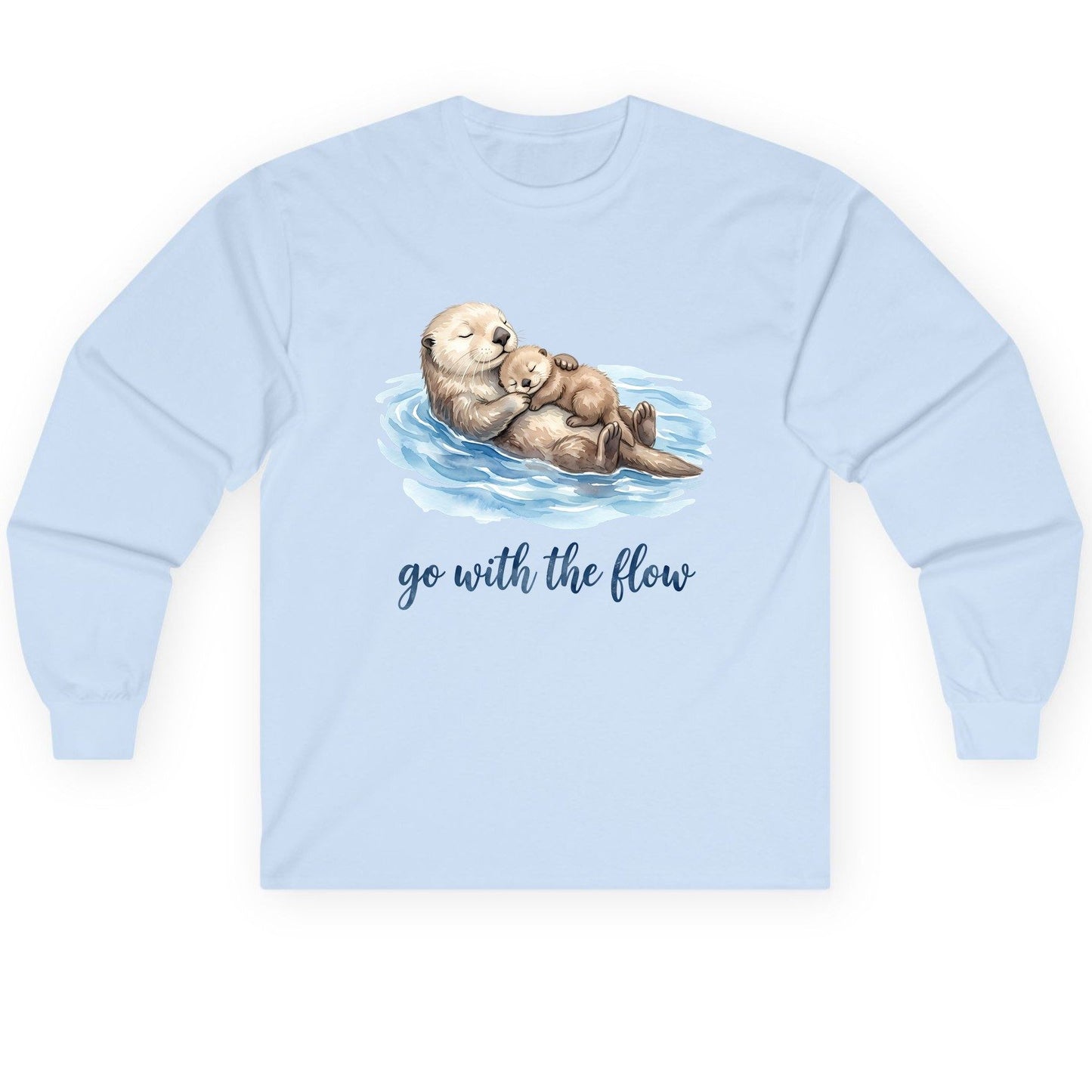 Go with the Flow Sea Otters Long Sleeve Tee - product mockup - Light Blue