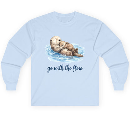 Go with the Flow Sea Otters Long Sleeve Tee - product mockup - Light Blue