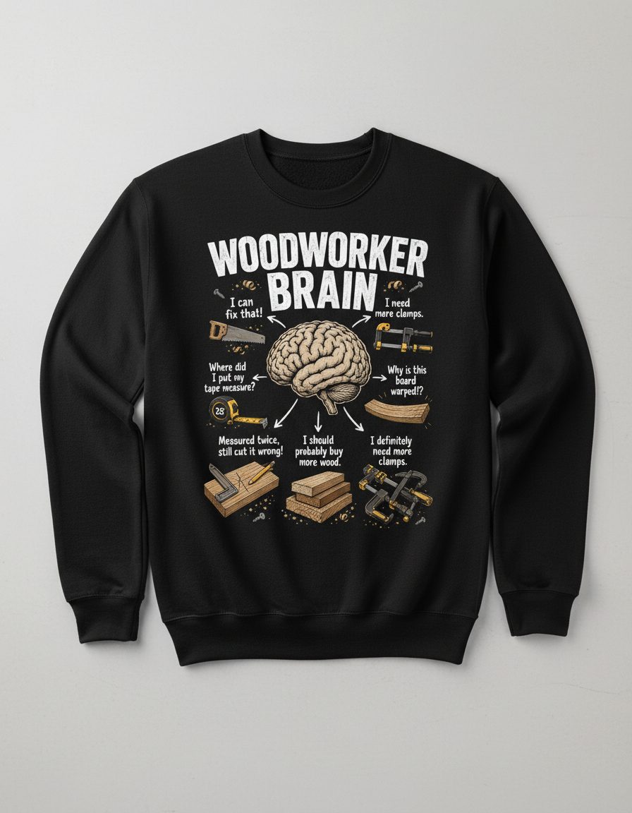Woodworker Brain Funny Woodworking Sweatshirt - product mockup - Black