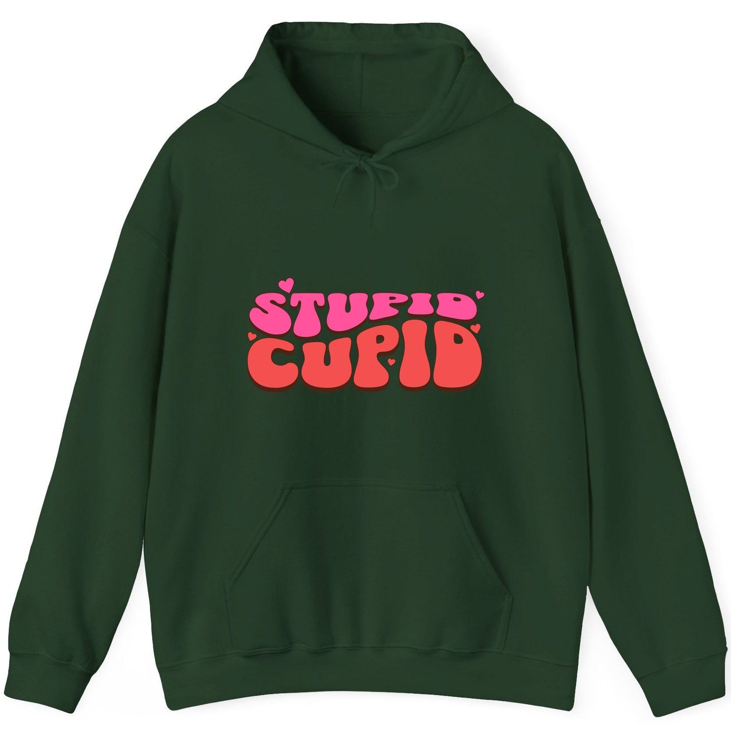 Stupid Cupid anti-Valentine's Day Hoodie Forest Green product mockup