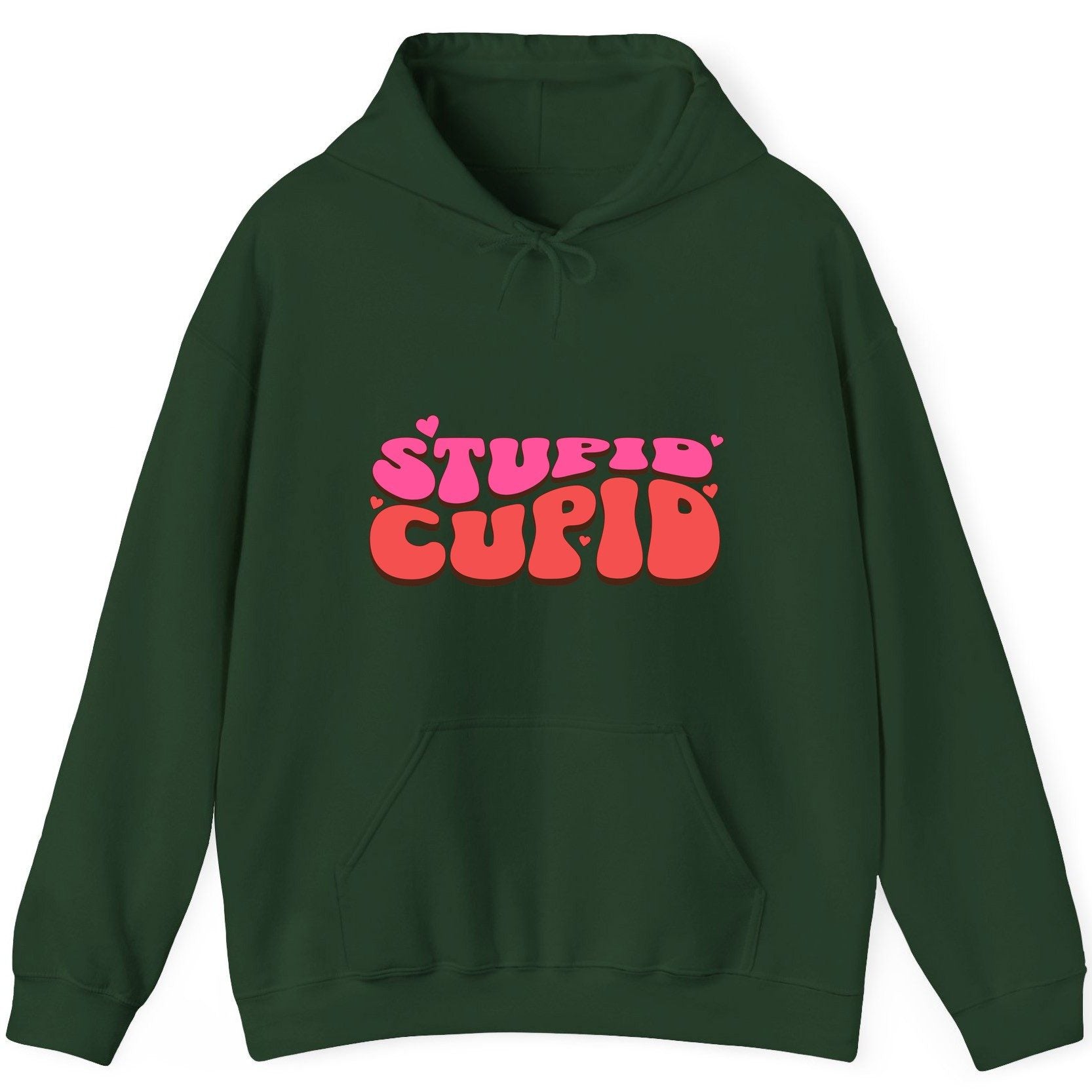 Stupid Cupid anti-Valentine's Day Hoodie Forest Green product mockup