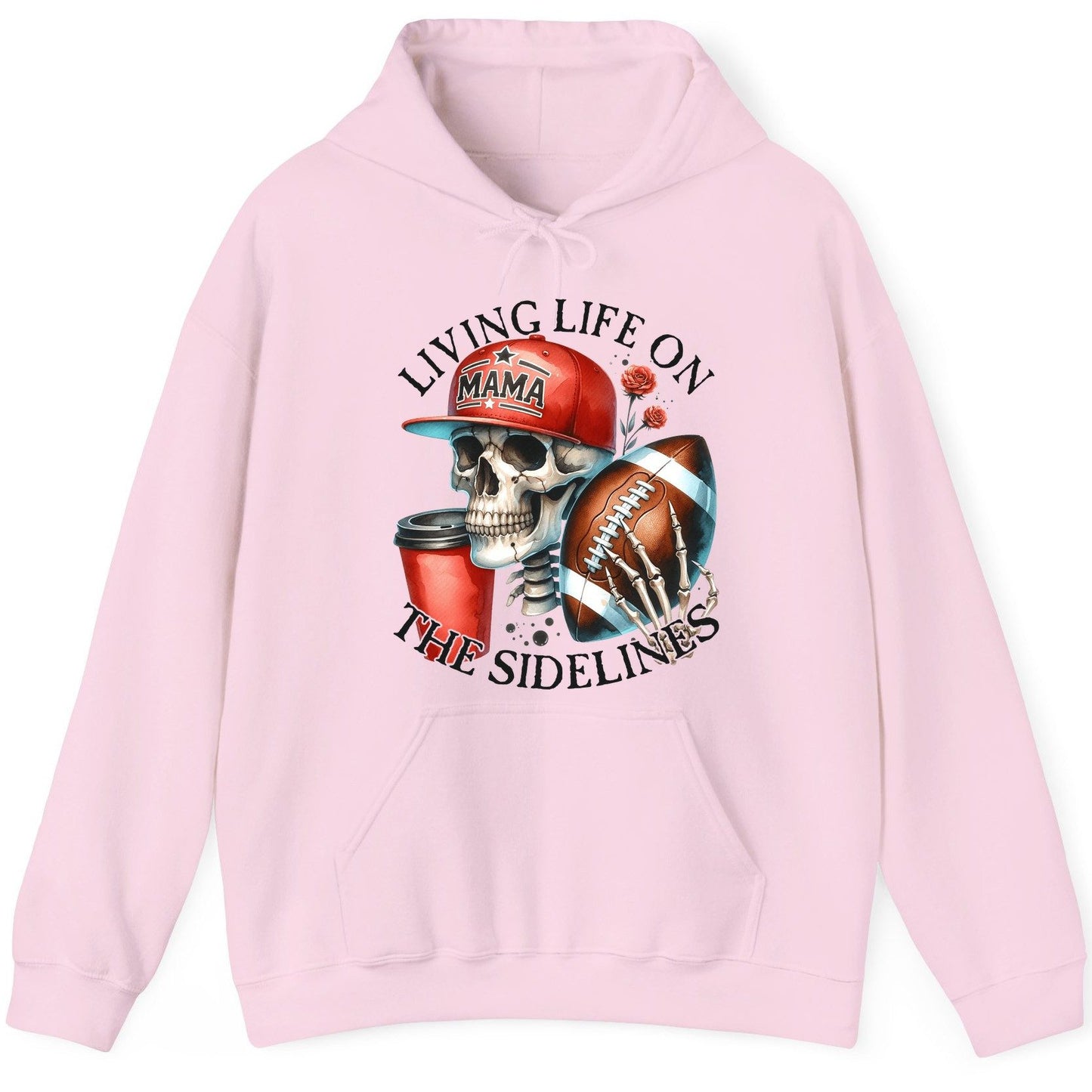 Living Life on the Sidelines football mama Hoodie Light Pink product mockup