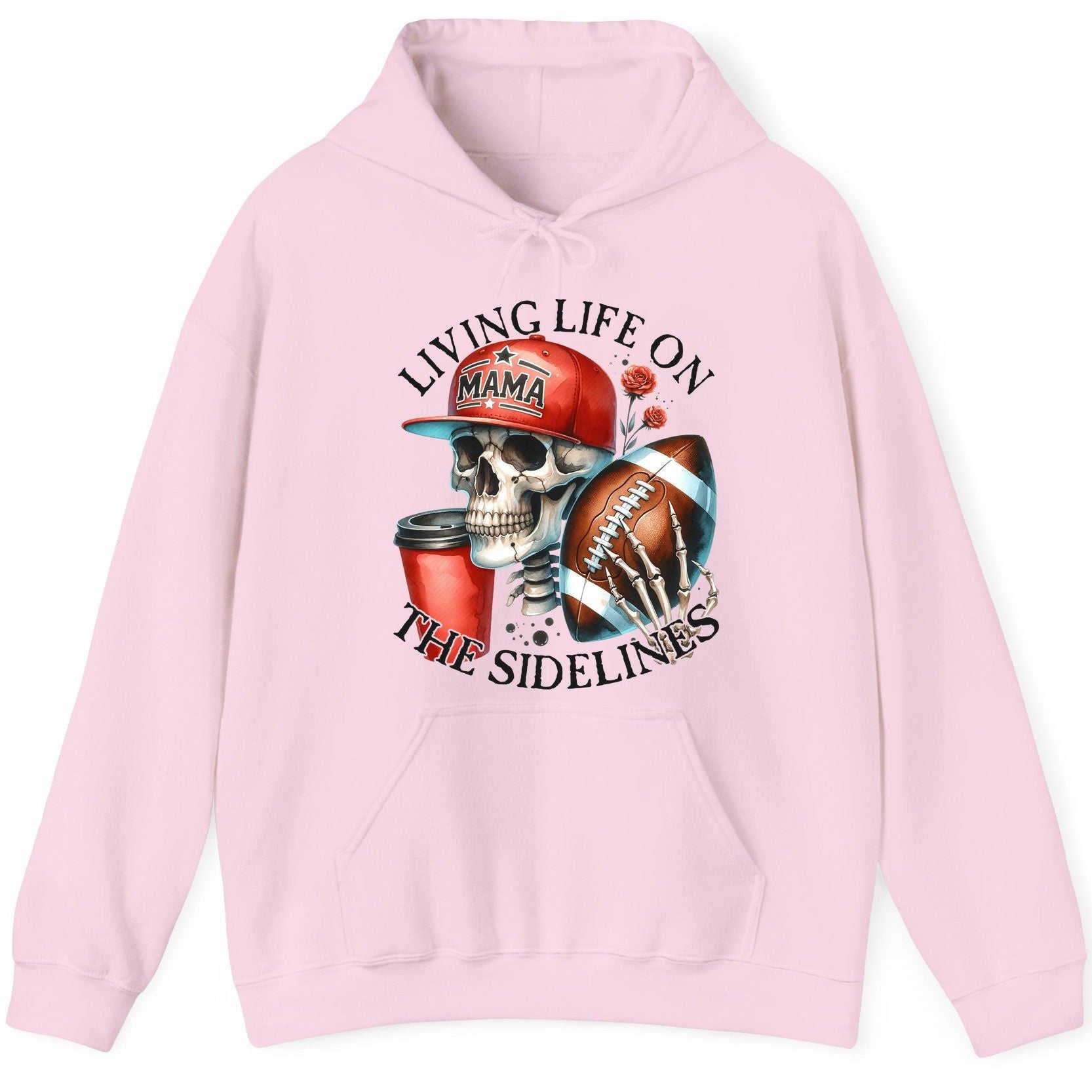 Living Life on the Sidelines football mama Hoodie Light Pink product mockup