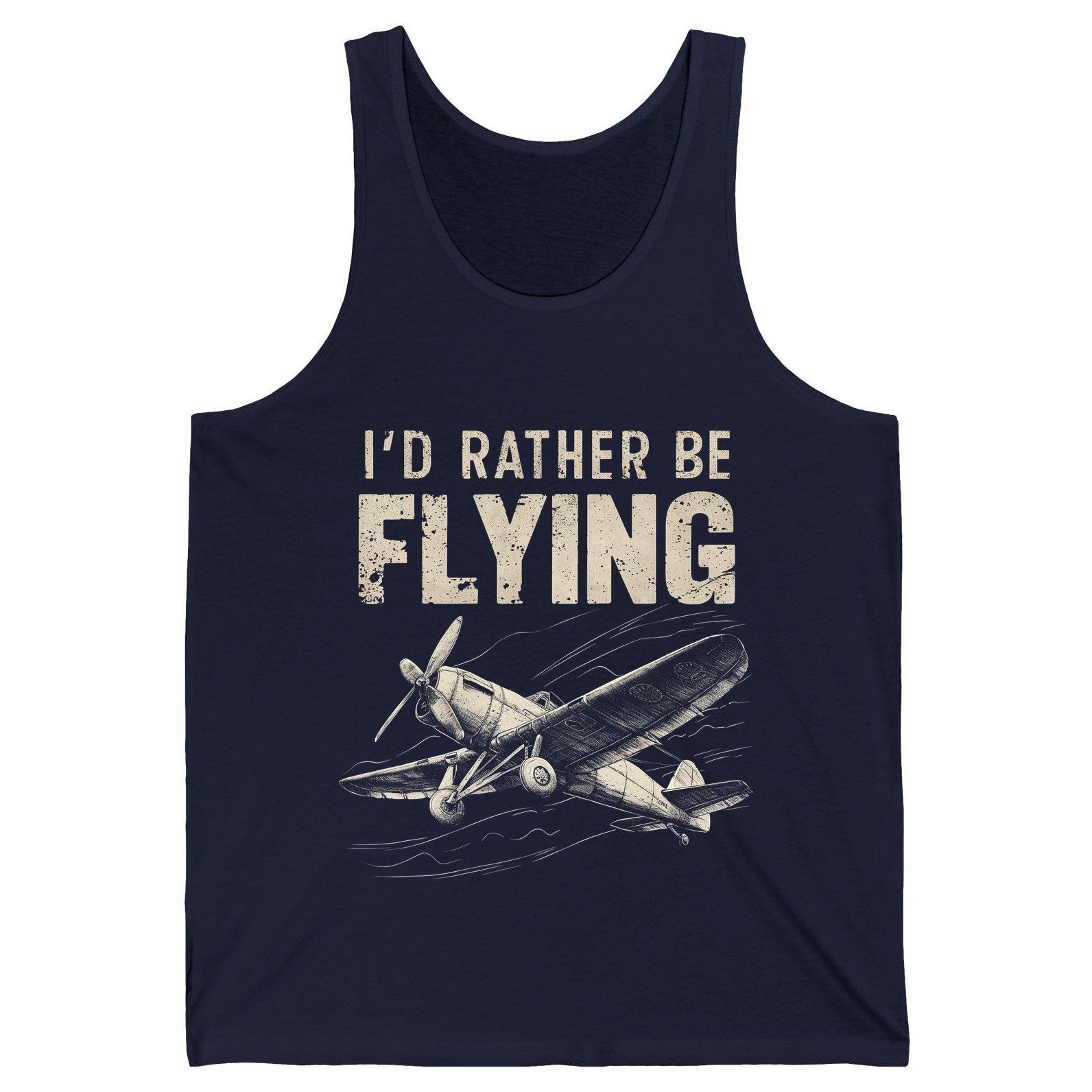 I'd Rather Be Flying vintage propeller plane Tank Top Navy product mockup