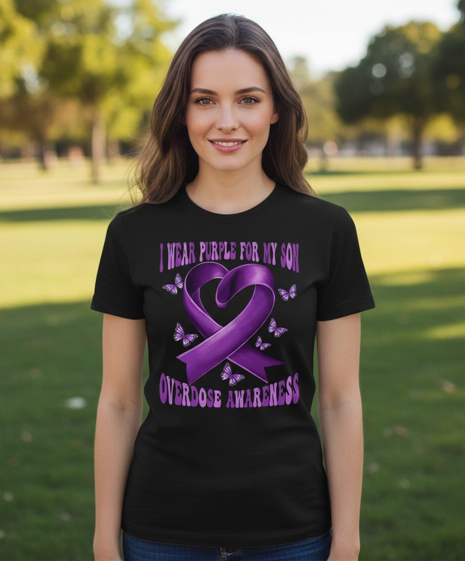 I Wear Purple for My Son Overdose Awareness overdose awareness T-Shirt Black lifestyle mockup