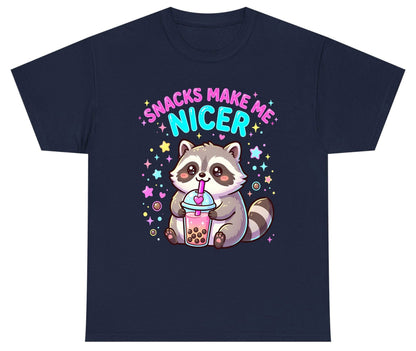 SNACKS MAKE ME NICER Funny Raccoon Youth T-Shirt - product mockup - Navy