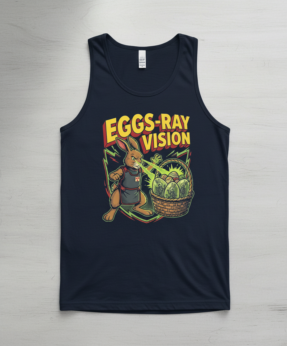 Eggs-Ray Vision Funny Easter Bunny Skeleton Tank Top - Navy