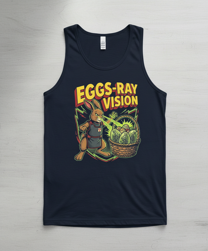 Eggs-Ray Vision Funny Easter Bunny Skeleton Tank Top - Navy