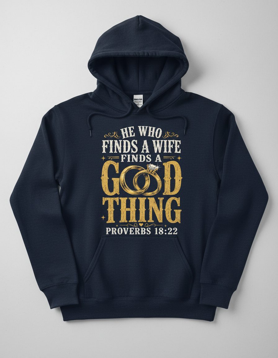 He Who Finds a Wife Finds a Good Thing Proverbs 18 22 Hoodie - product mockup - Navy
