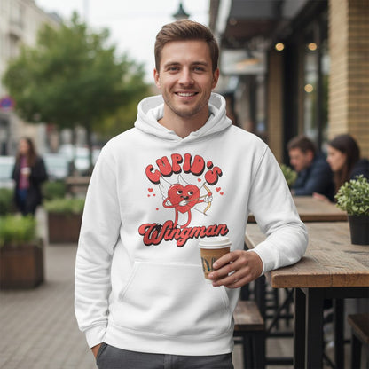 Cupid's Wingman Valentine's Day Hoodie White lifestyle mockup