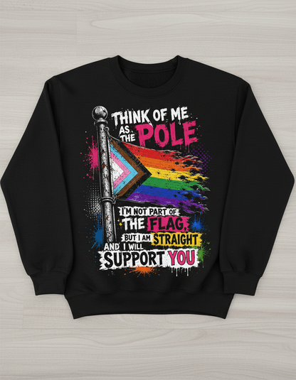 Straight Ally LGBTQ+ Support Pole and Flag Sweatshirt - Black
