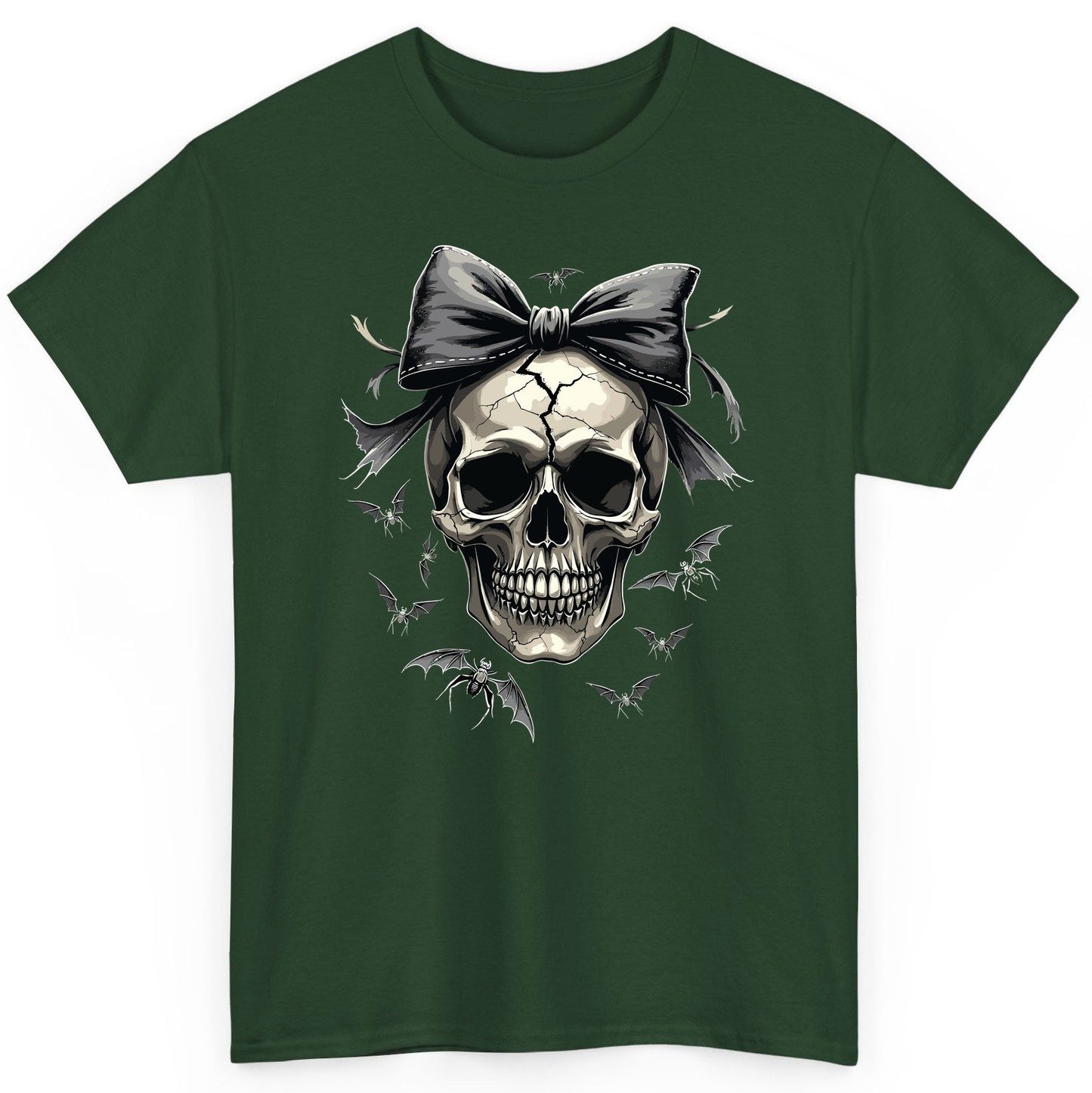 Gothic Skull with Bow gothic skull T-Shirt Forest Green product mockup