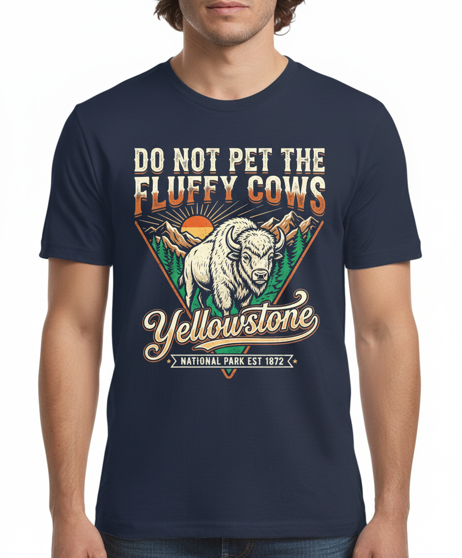 Funny Yellowstone Do Not Pet The Fluffy Cows Vintage Design T-Shirt - Navy