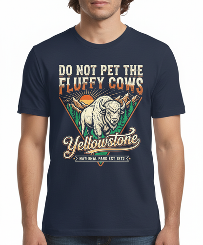 Funny Yellowstone Do Not Pet The Fluffy Cows Vintage Design T-Shirt - Navy