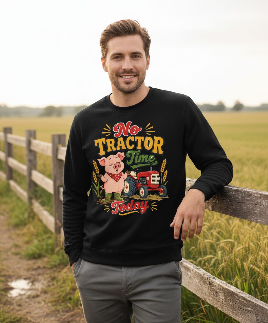 No Tractor Time Today Funny Farming Sweatshirt - lifestyle model mockup - Black