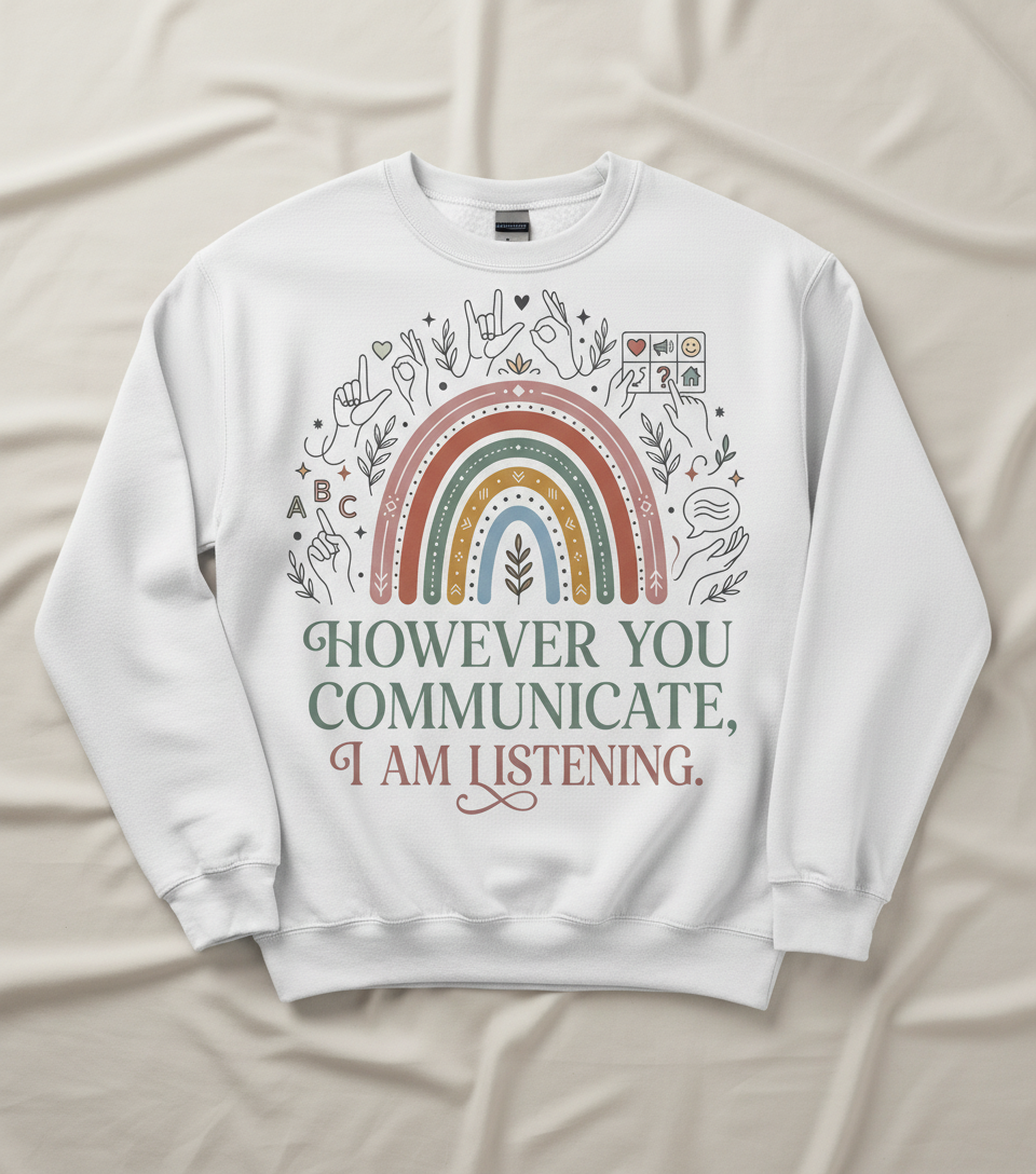 However You Communicate I Am Listening Inclusive Design Sweatshirt - White