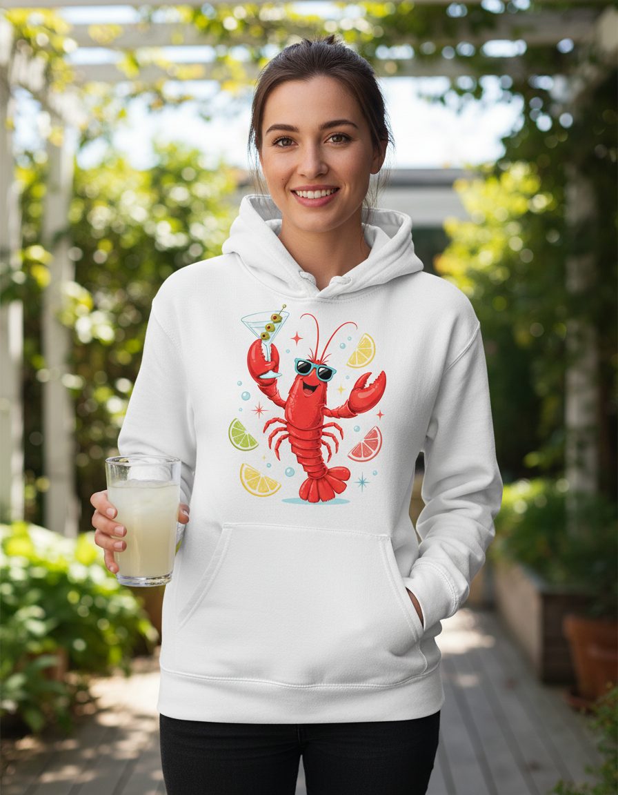 Cartoon Lobster Party lobster Hoodie White lifestyle mockup
