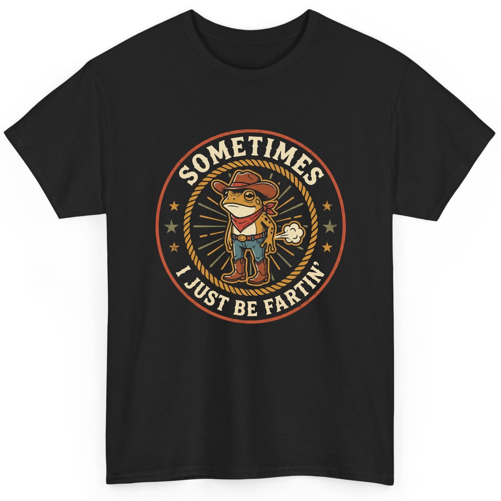 Sometimes I Just Be Fartin' cowboy frog T-Shirt Black product mockup