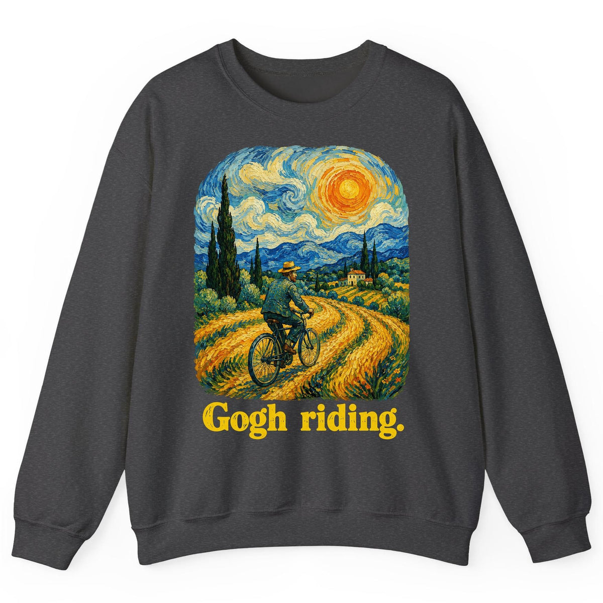 Gogh Riding van gogh parody Sweatshirt Dark Heather product mockup