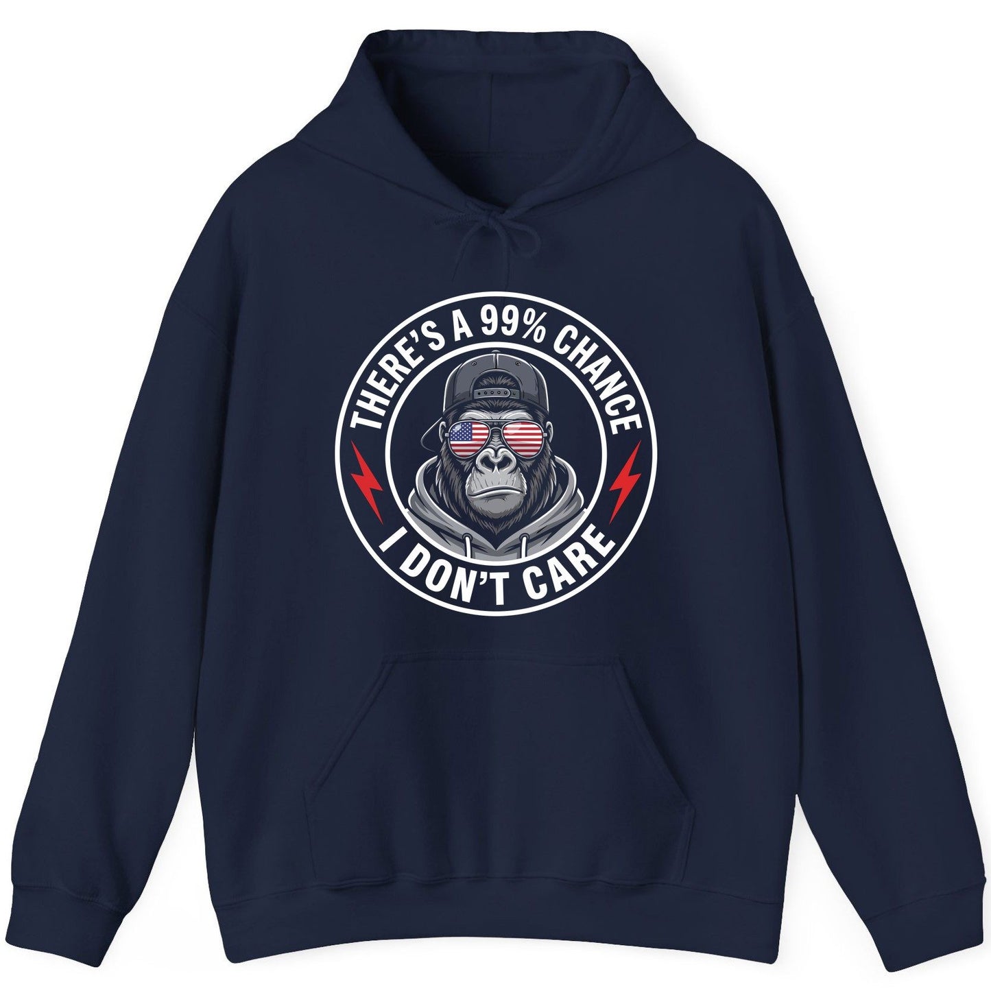 There's a 99% Chance I Don't Care sarcastic gorilla Hoodie Navy product mockup