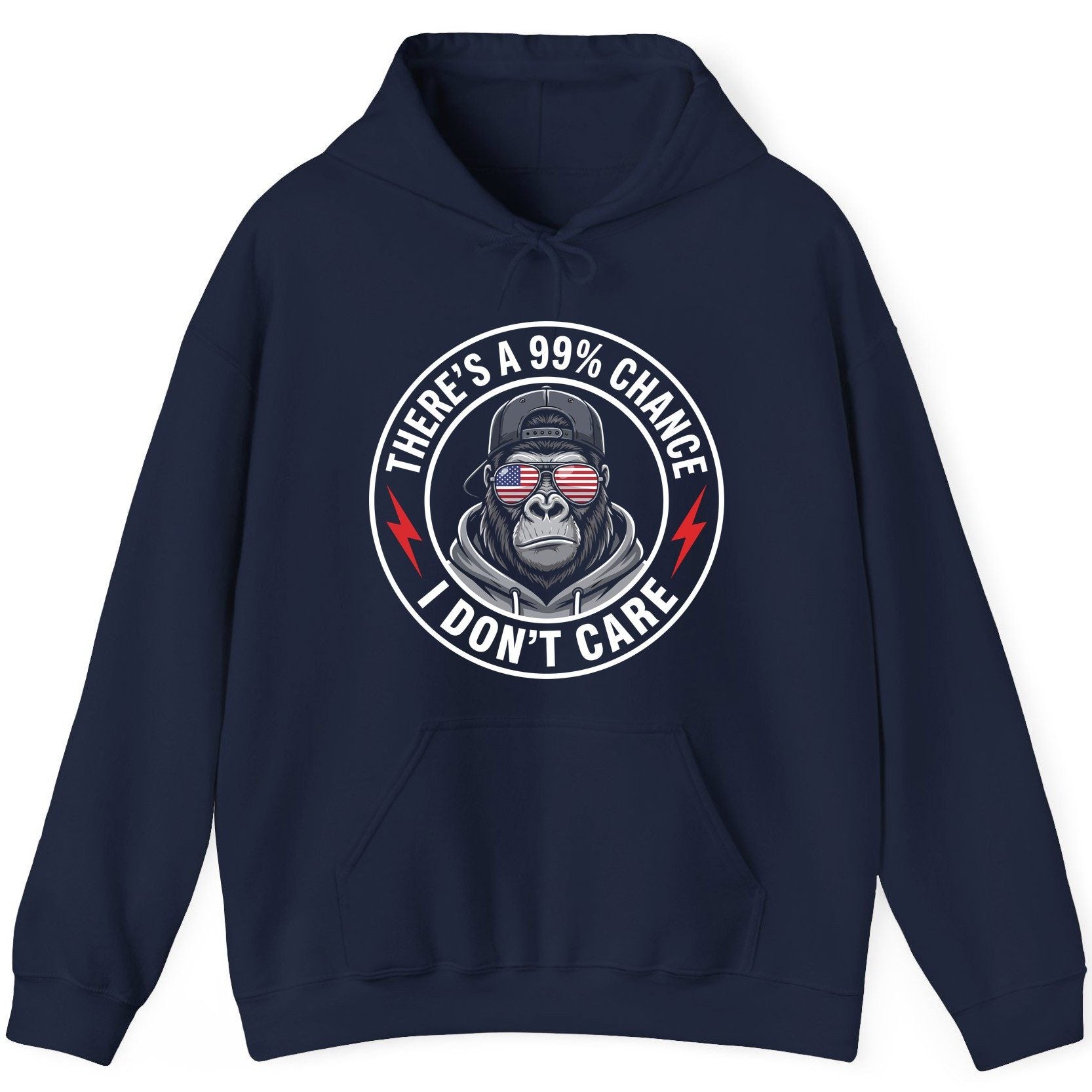 There's a 99% Chance I Don't Care sarcastic gorilla Hoodie Navy product mockup