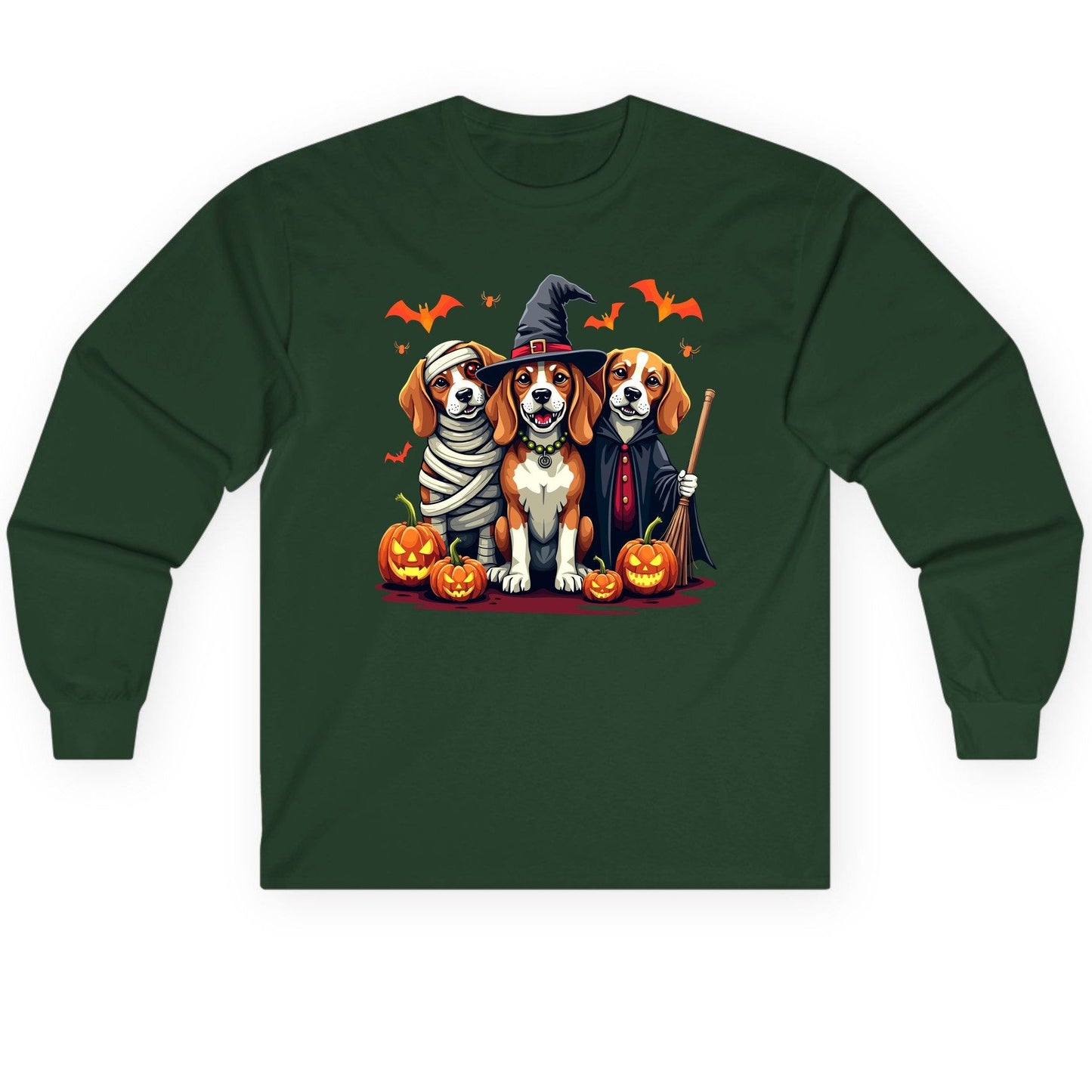 Halloween Beagles Costume beagles in Halloween costumes Long Sleeve Tee Forest Green product mockup