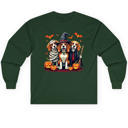 Halloween Beagles Costume beagles in Halloween costumes Long Sleeve Tee Forest Green product mockup