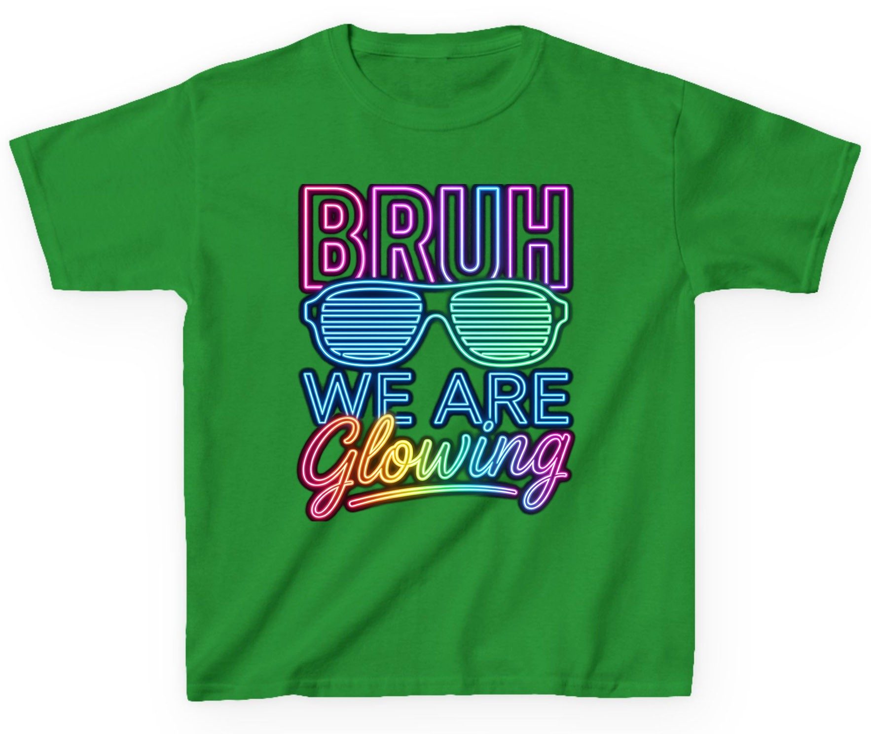 BRUH WE ARE Glowing Neon Party Youth T-Shirt Irish Green product mockup