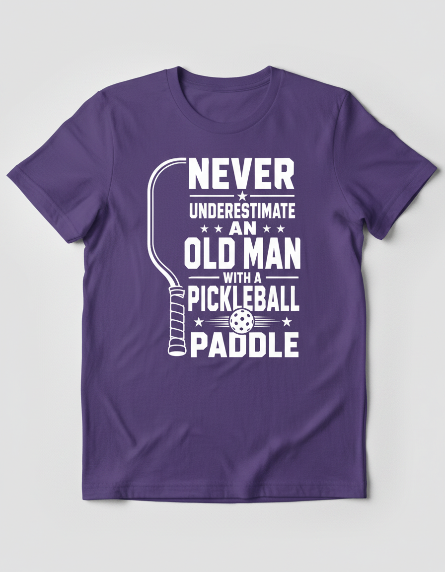 Never Underestimate An Old Man With A Pickleball Paddle T-Shirt - Purple