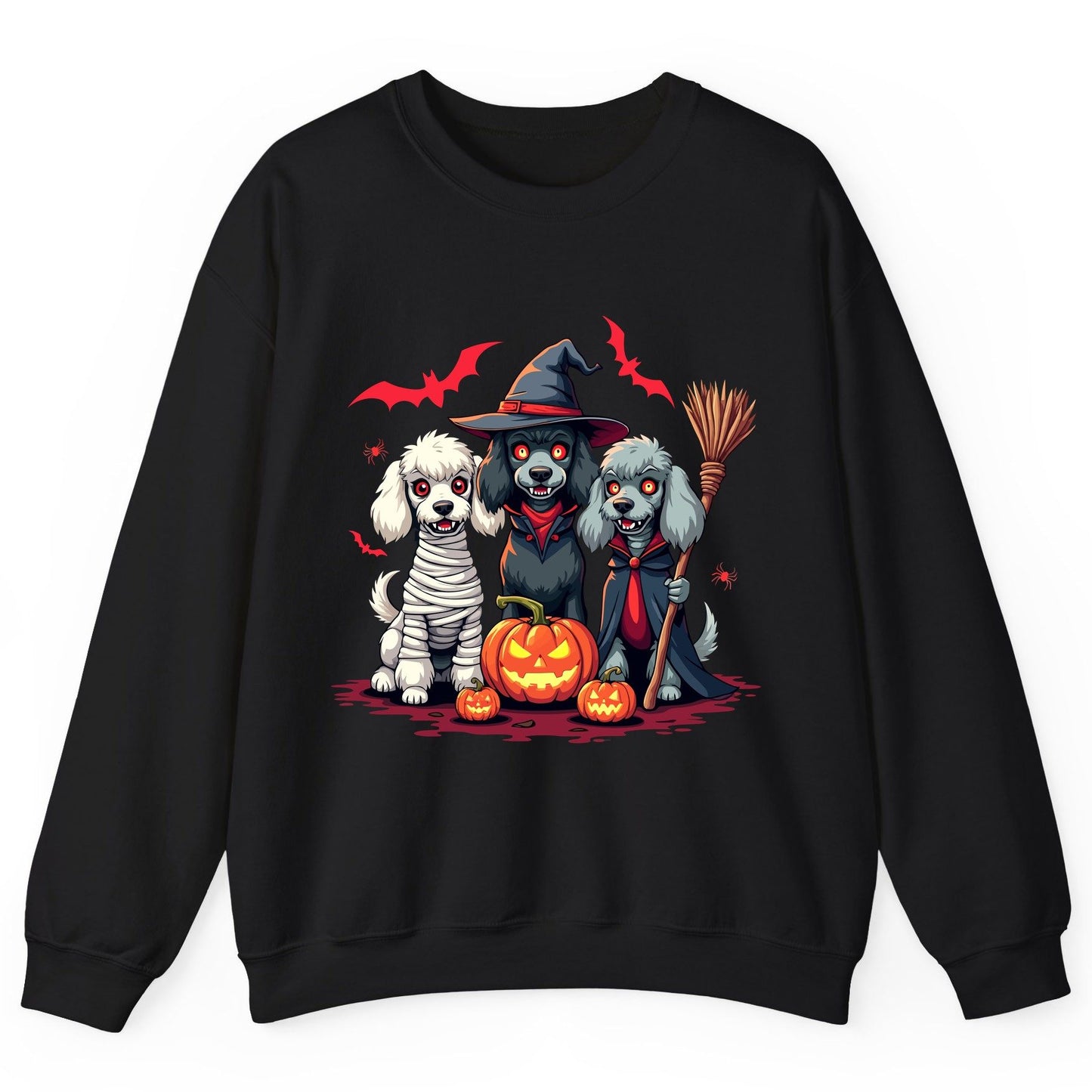 Spooky Poodle Trio Halloween dogs Sweatshirt Black product mockup