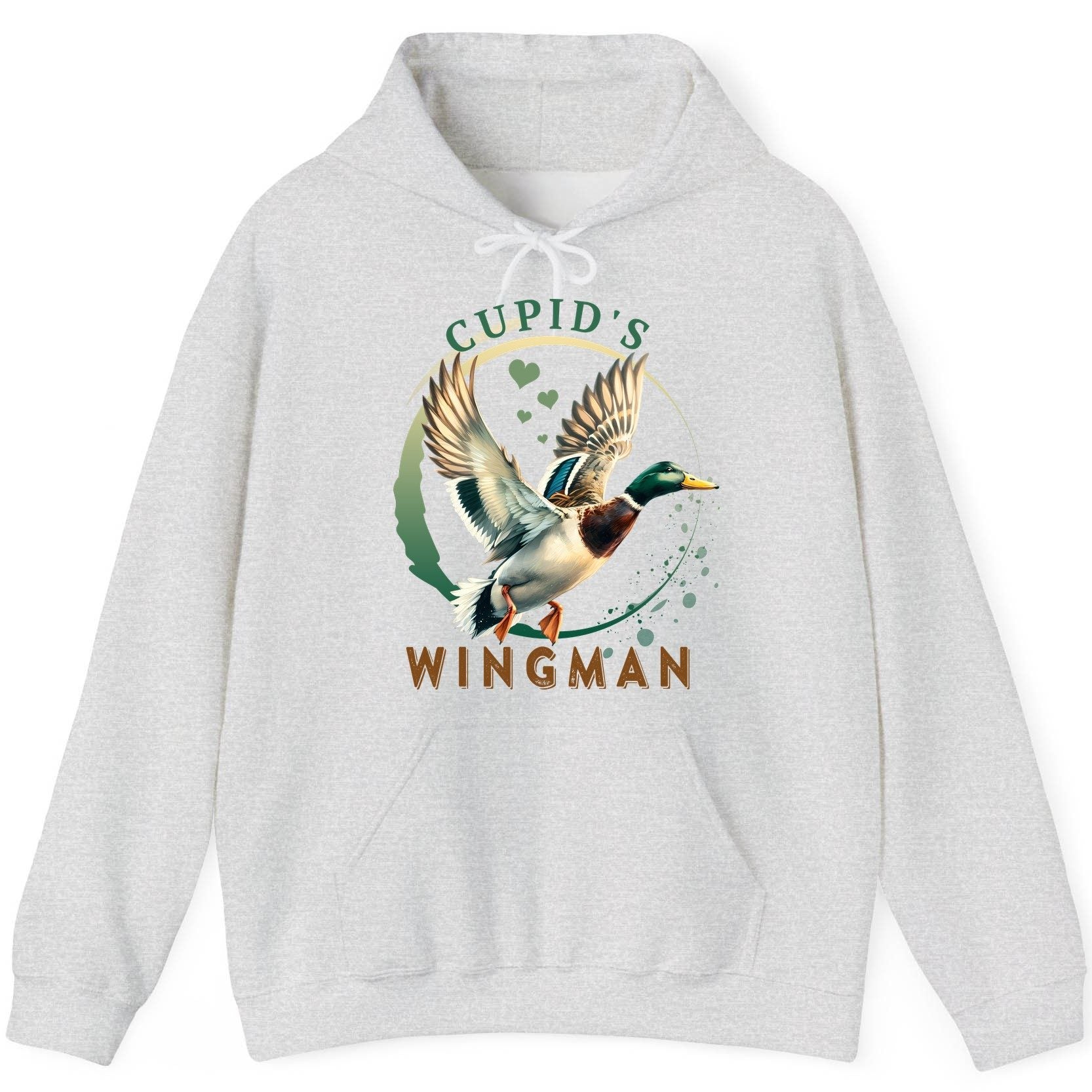 Cupid's Wingman mallard duck Hoodie Ash product mockup