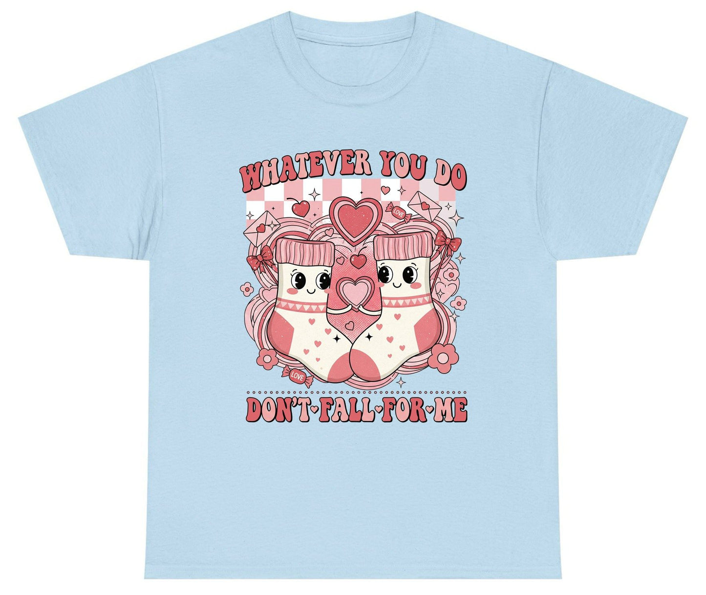 Whatever You Do Don't Fall for Me anti-Valentine's Day Youth T-Shirt Light Blue product mockup