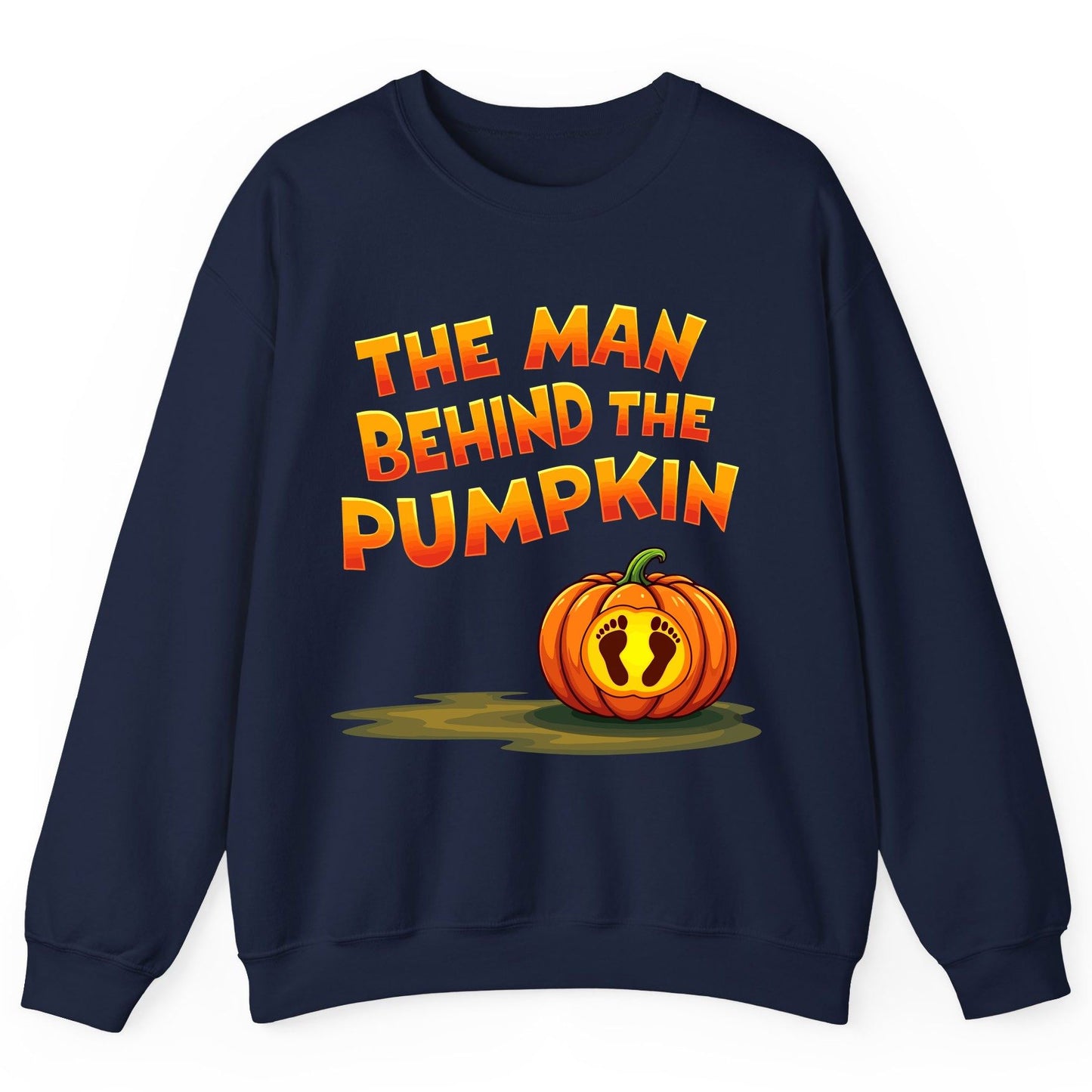 The Man Behind the Pumpkin pregnancy announcement Sweatshirt Navy product mockup