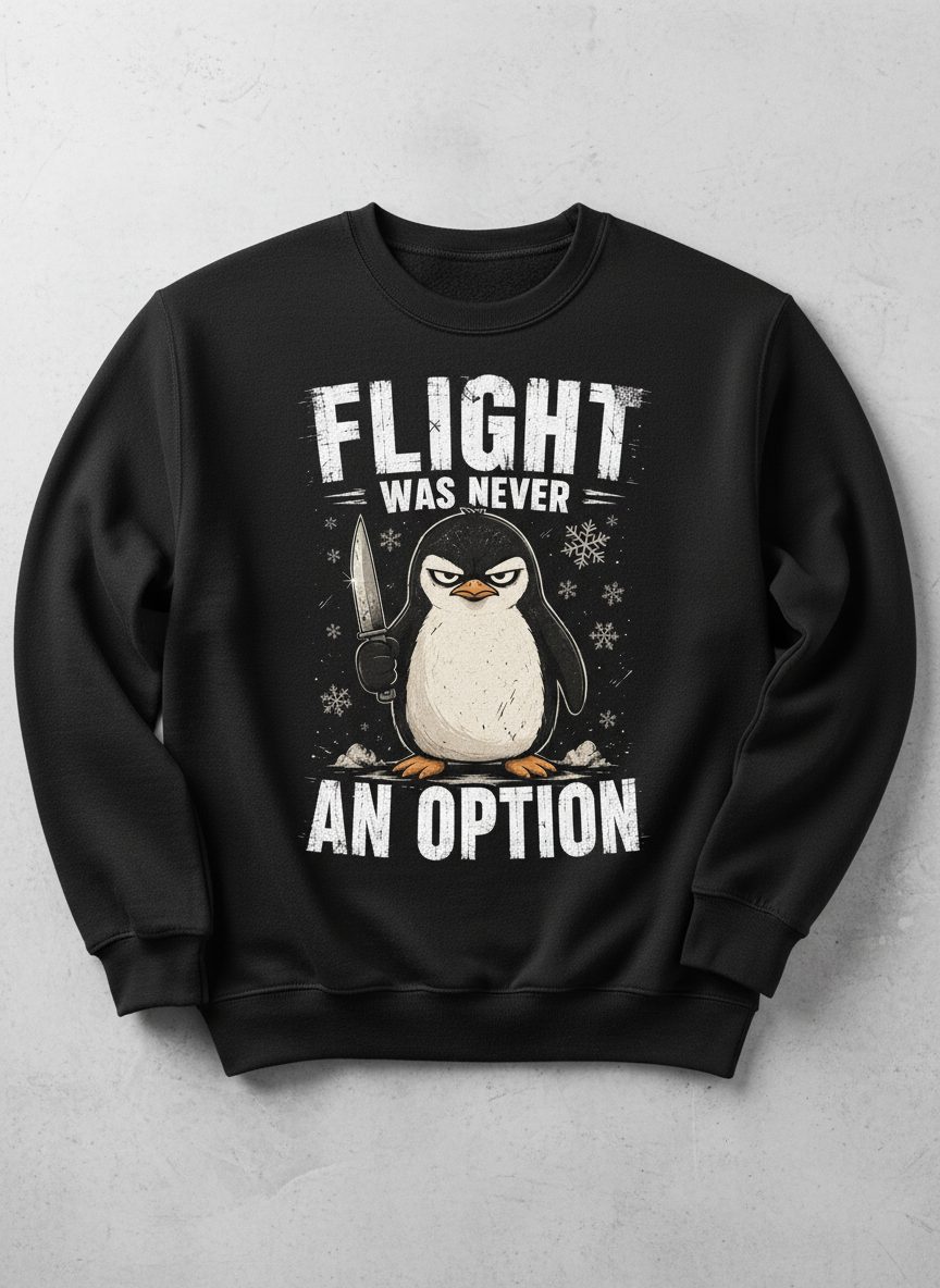 Flight Was Never an Option Funny Penguin Sweatshirt - product mockup - Black